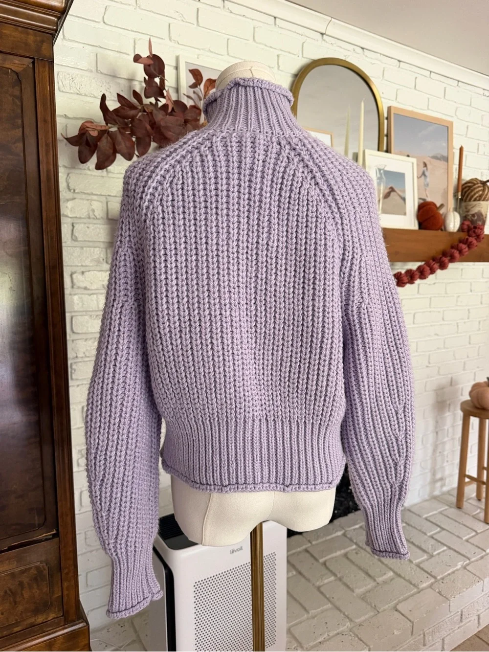 H&M Lilac Ribbed Mock Neck Chunky Knit Sweater